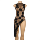 Black Floral Split Dress Design Fishnet Bodystocking