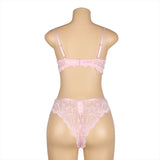 Pink Floral Lace Adjustable Strap Underwire Bra Set