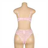 Pink & Black Floral Lace Adjustable Strap Underwire Bra Set