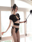 Black Hollow Out T-Shirt G String Sexy Police Costumes
