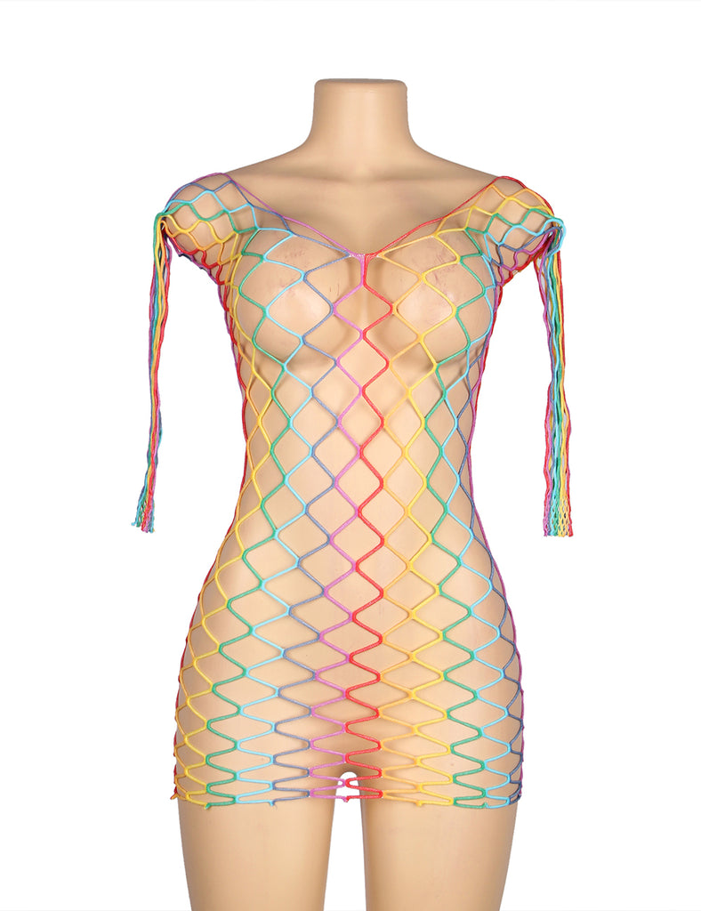 Colorful Long Sleeve Fishnet Bodystocking