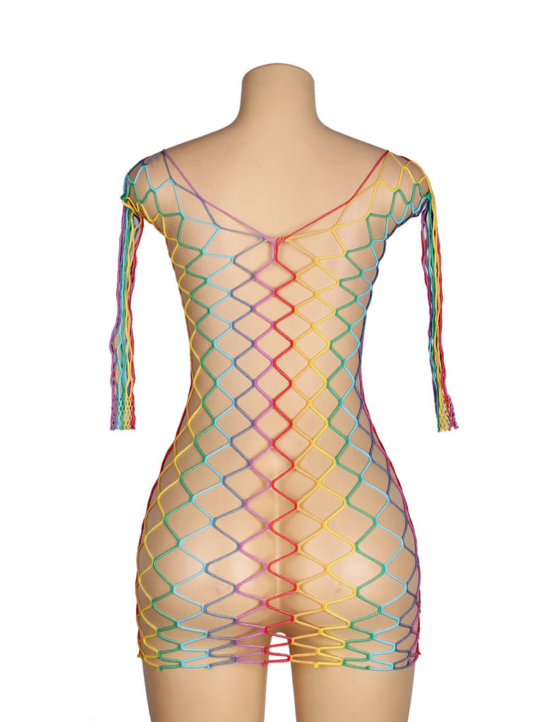 Colorful Long Sleeve Fishnet Bodystocking