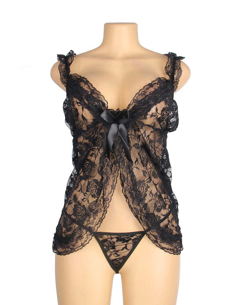 Black Floral Lace Ladylove Babydoll