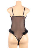 Hot Sale Black Long Sleeves Fur Nightgowns and Teddy Lingerie