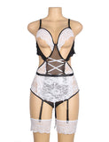 New White Lace Sexy Garter Belt Maid Costume with Leg Ring