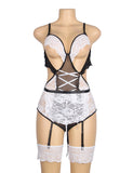 White Lace Sexy Garter Belt Maid Costume with Leg Ring