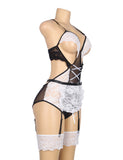 New White Lace Sexy Garter Belt Maid Costume with Leg Ring