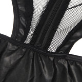 Black Zipper Front Long Sleeve Leather Devil Sexy Costume