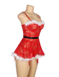 Christmas Sexy Floral Babydoll with Garter Belt