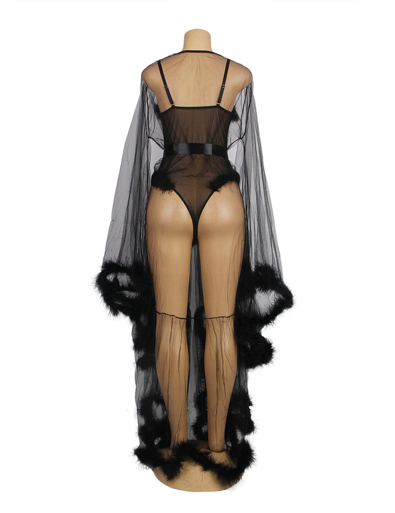 New White & Black  Long Sleeves Fur Nightgowns and Teddy Lingerie