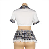 Sexy White Crop Top Plaid Skirt Cosplay Suit Uniform