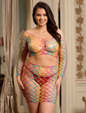 Lingerie Egypt Colorful Long Sleeve Two Piece Fishnet Bodystocking