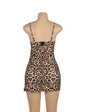 New Leopard Print Lace Floral Back Closure with Hook and Eye Sexy Babydoll