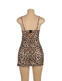 Leopard Print Lace Floral Back Closure with Hook and Eye Sexy Babydoll