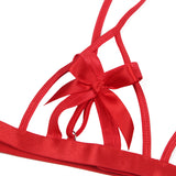Red Hollow Out Bow-Knot Bra Set with Wristband