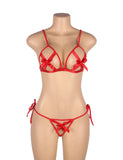 Red Hollow Out Bow-Knot Bra Set Egypt with Wristband