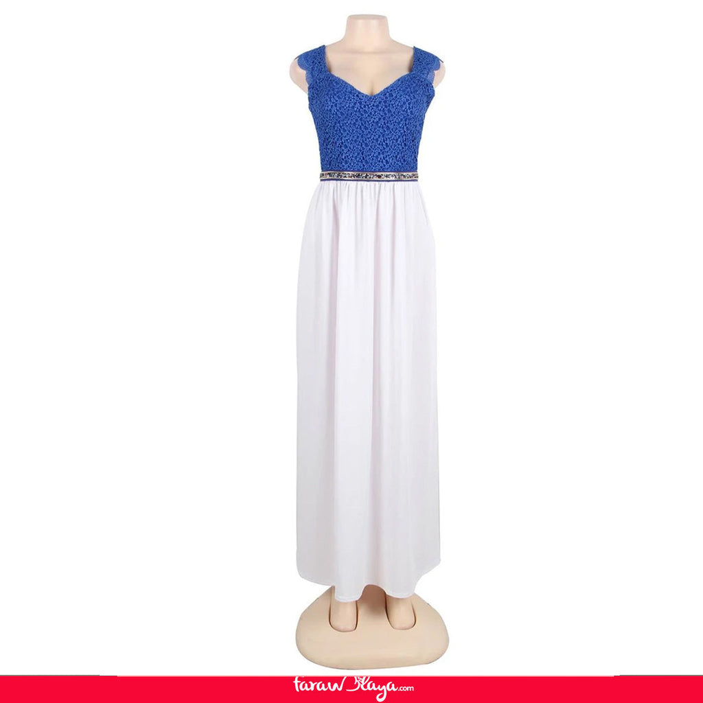 New Glamorous Sleeveless White Blue Maxi Dress Egypt