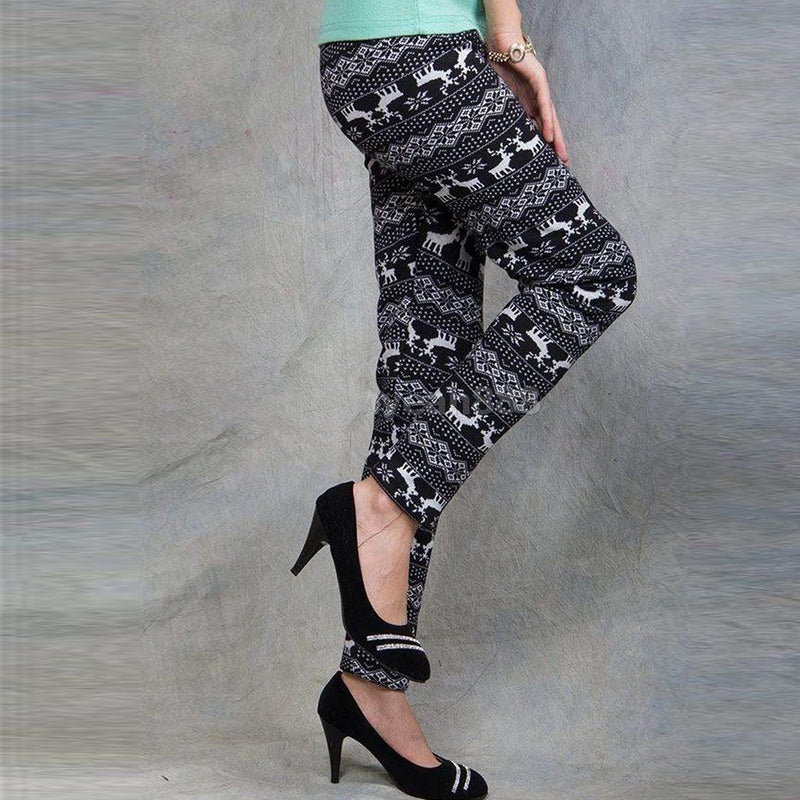 Christmas Deer Printed Black Thick Legging
