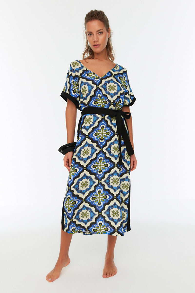 Tile Patterned Tie Kimono&Caftan