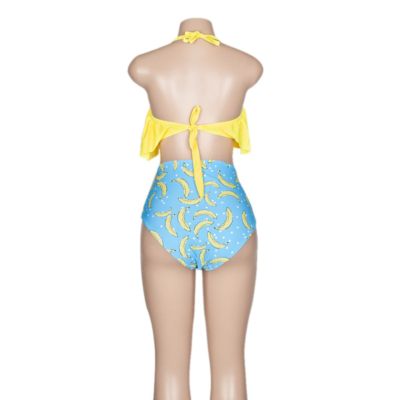 High Waist Fruit Print Sexy Ruffled Bikini Set