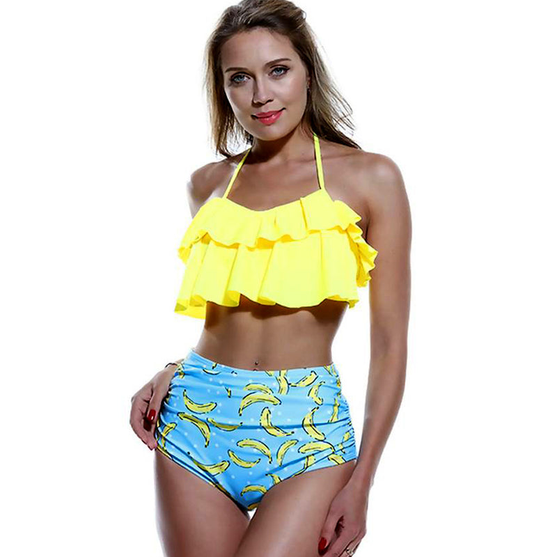 High Waist Fruit Print Sexy Ruffled Bikini Set
