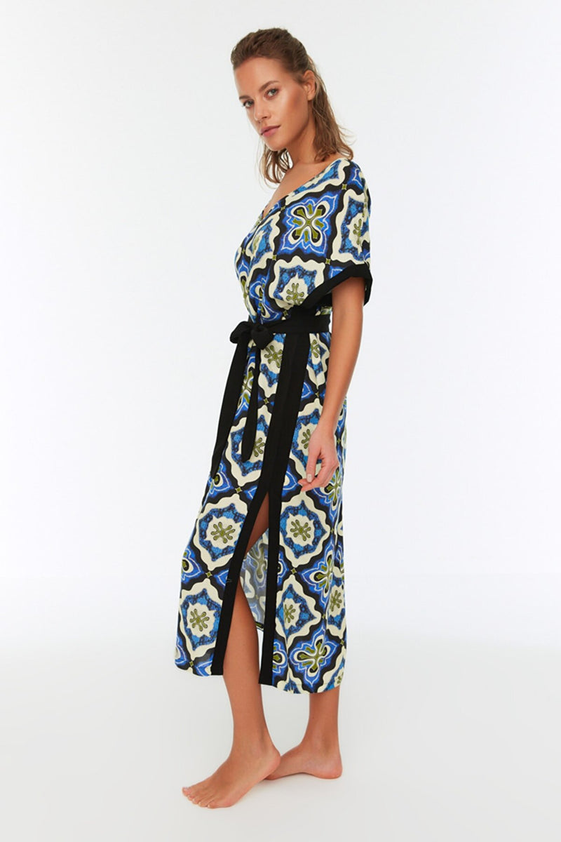Tile Patterned Tie Kimono&Caftan