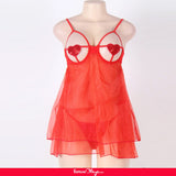 New Red Open Bra Sexy Heart Attack Babydoll