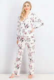 Kathy Ireland Women's 2 Pcs Floral Print Long Sleeve Top With Pajamas Pants, Ivory/Peach