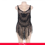 Black Knitted Hollow Out Cool Fringe Beachwear