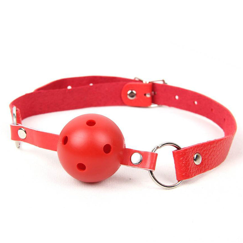 Red & Pink & Black Soft Open Breathable Leather Mouth Ball Gag SM