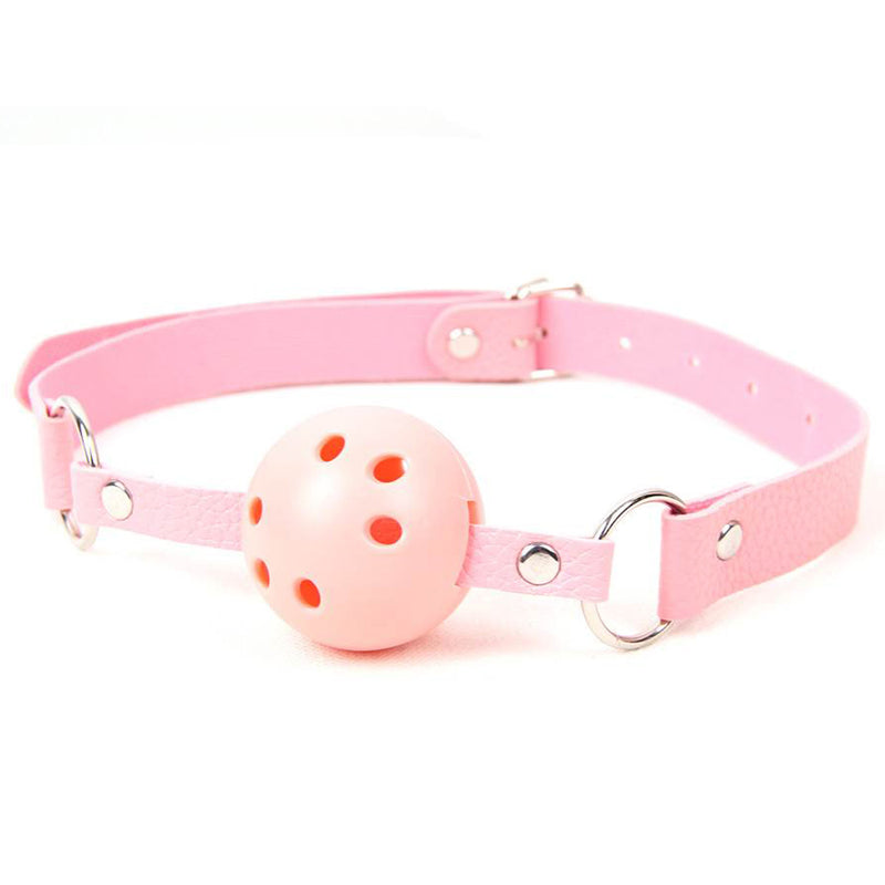 Red & Pink & Black Soft Open Breathable Leather Mouth Ball Gag SM