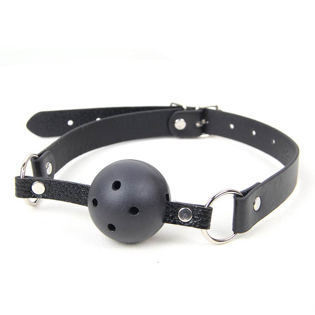 Red & Pink & Black Soft Open Breathable Leather Mouth Ball Gag SM