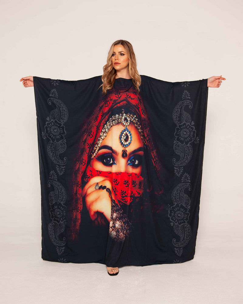 Black Abaya , Decorative African Print