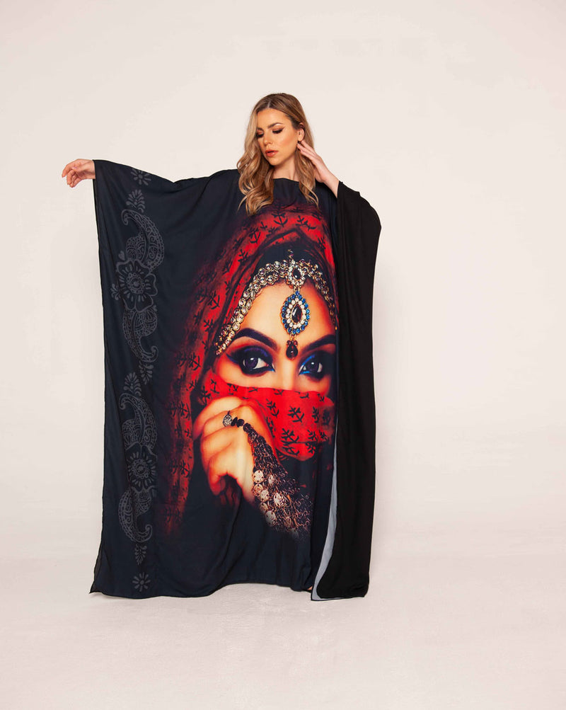 Black Abaya , Decorative African Print