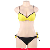 New Three-piece suit Fashion Stripe Yellow Sexy Bikini Set With Steel Ring