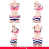 New Three-piece suit Fashion Stripe Pink Sexy Bikini Set With Steel Ring