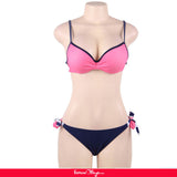 New Three-piece suit Fashion Stripe Pink Sexy Bikini Set With Steel Ring