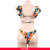 Big Ruffle Color Printed Women Sexy Bikini Swimwear