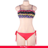 New Low Waist Drawstring Halter Sexy Colorful Bikinis Swimsuits with Red Panty
