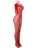 Crotchless Floral Fishnet Red Bodystockings