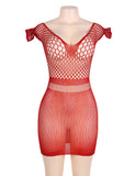 Crotchet Mesh Hollow-out Mini Chemise Red Dress