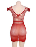 Crotchet Mesh Hollow-out Mini Chemise Red Dress