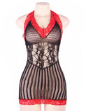 With Farawlaya Crotchet Mesh Hollow-out Black and Red Stitching Mini Chemise Dress