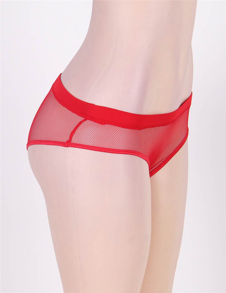 Red Netted Open Back Hipster Panty