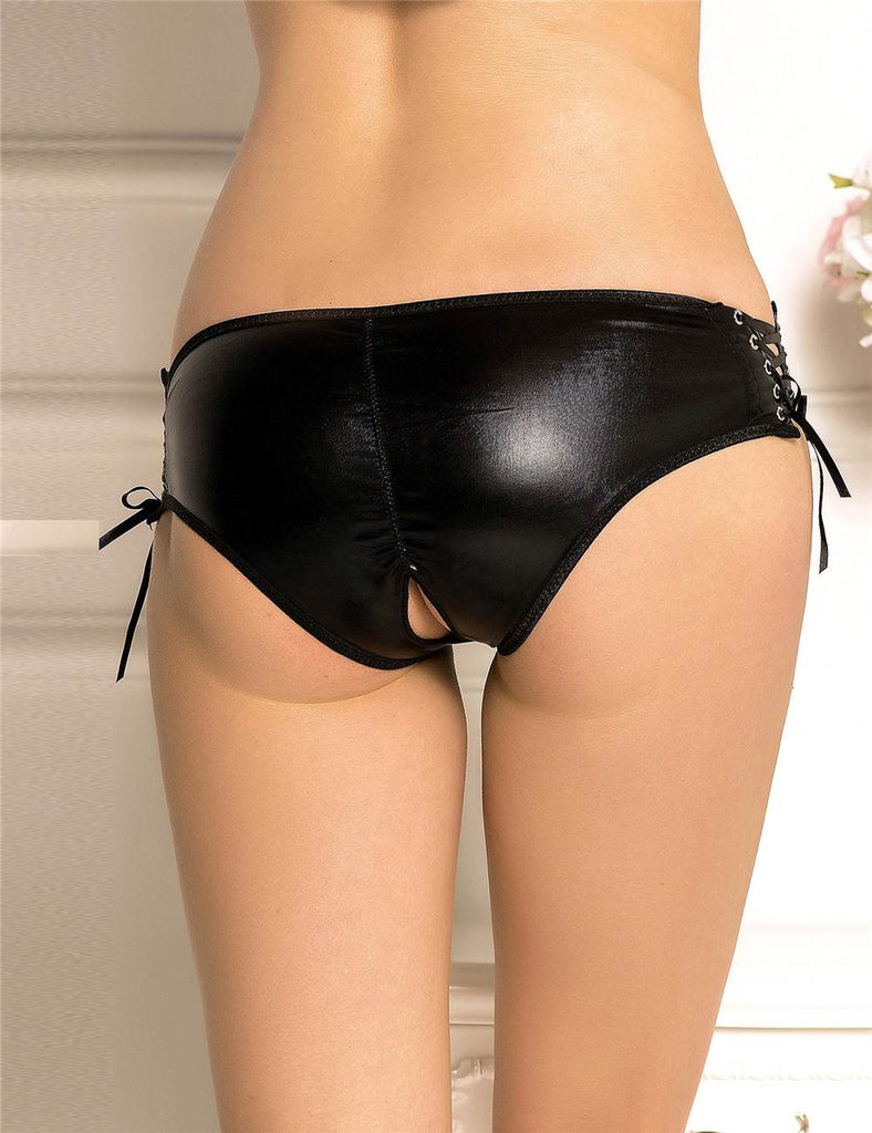 New Plus Size Black Open Crotch Leather Panty