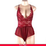 Wine Red Halter Lace Plus Size Teddy Lingerie With Farawlaya