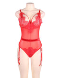 Sexy Red & Black Eyelash Lace Teddy Lingerie
