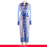 Long Sleepwear Blue Delicate Lace Gown
