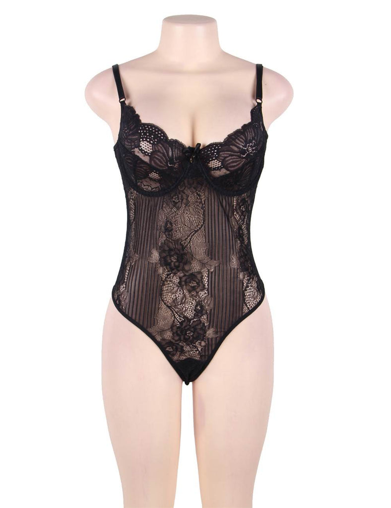 Black Glamour Hollywood Sheer Lace Underwire Teddy