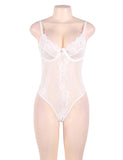 New Plus Size White Glamour Underwire Hollywood Sheer Lace Teddy With Steel Ring